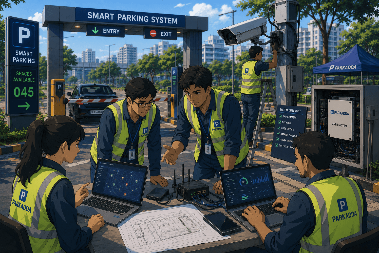 Parkadda field team planning smart parking system deployment at an active site